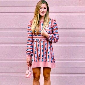 VERY RARE!For Love And Lemons Pink Patterned Persophone Embroidered Dress (S)